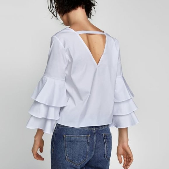 Zara Tops New Zara White Ruffle Open Back Top Blouse S M L Poshmark